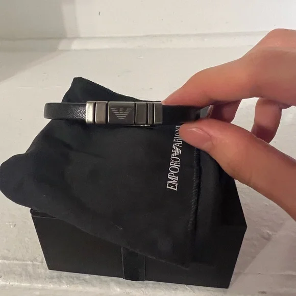 Emporio Armani Black Leather strap Bracelet - Picture 6 of 10
